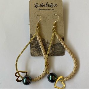 Hamilton Gold Teardrop Lauhala Woven Earrings